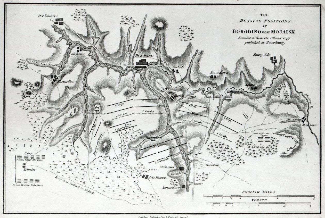 Karte, die die russischen Positionen in der Schlacht von Borodino zeigt, ca. 1812 von English School