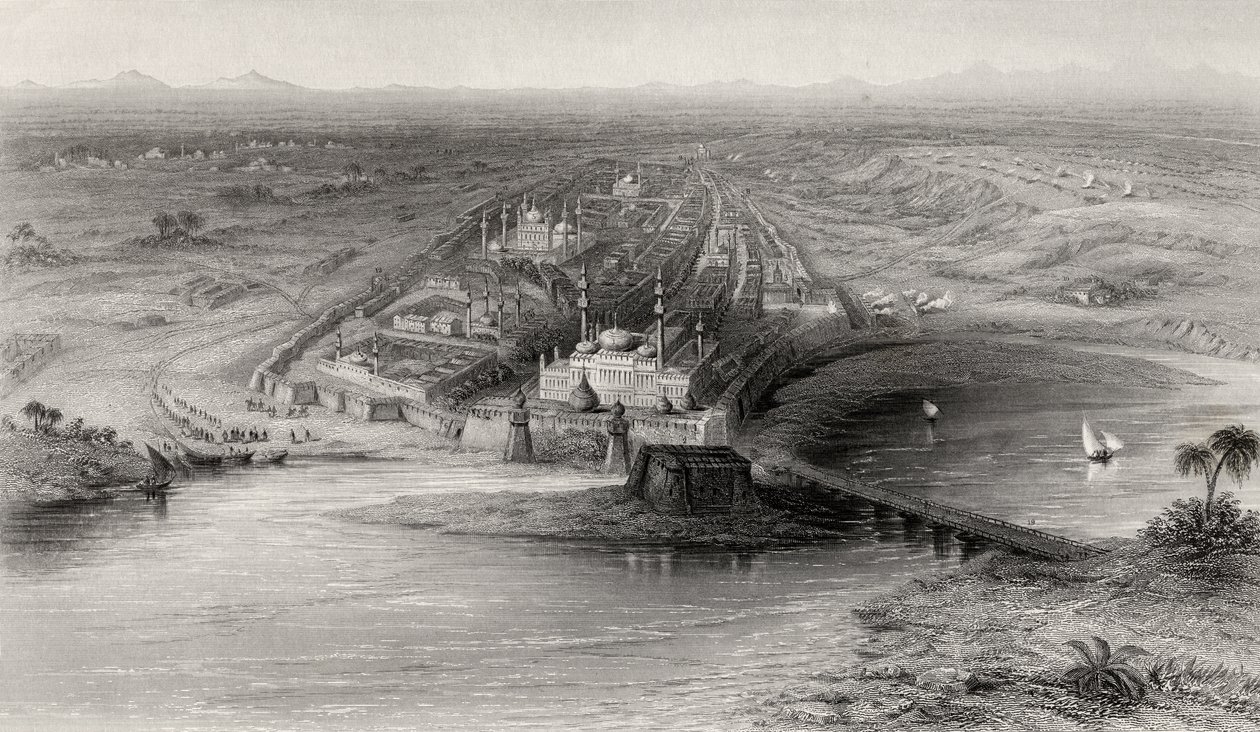 Panoramablick auf Neu- und Alt-Delhi, Indien von English School