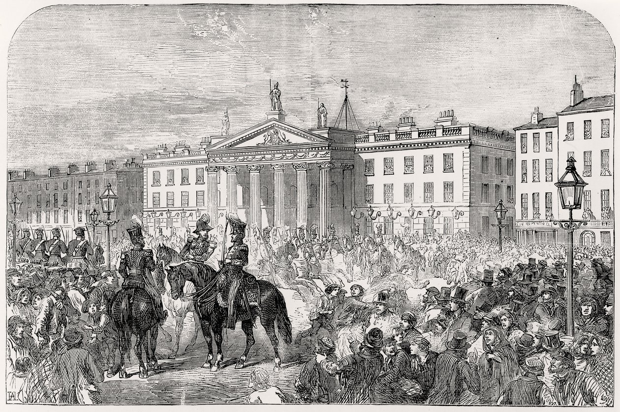 Sackville Street in Dublin während der Rebellion 1847 von English School