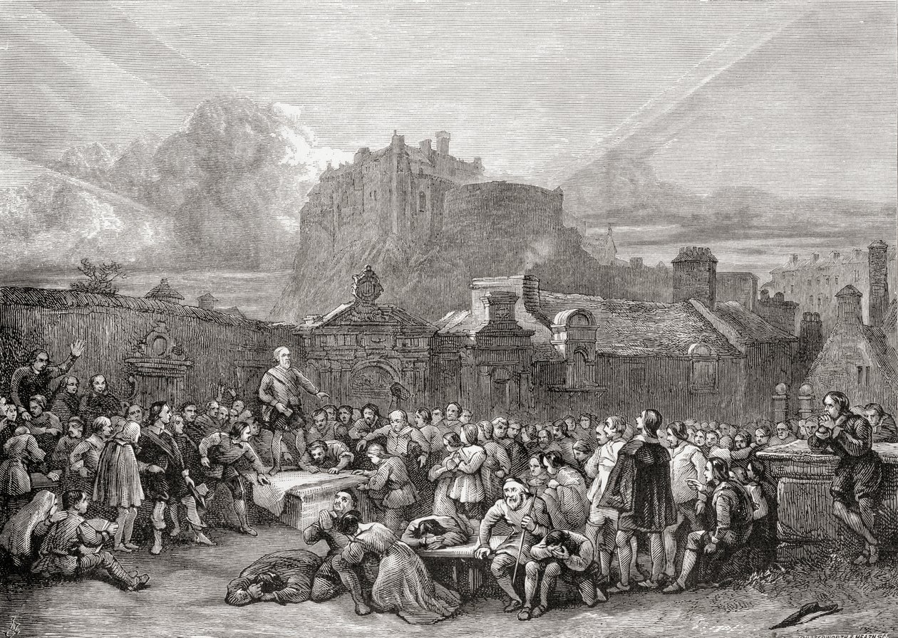 Unterzeichnung des Bundes im Greyfriars-Kirchhof, Edinburgh im Jahr 1638, aus 
