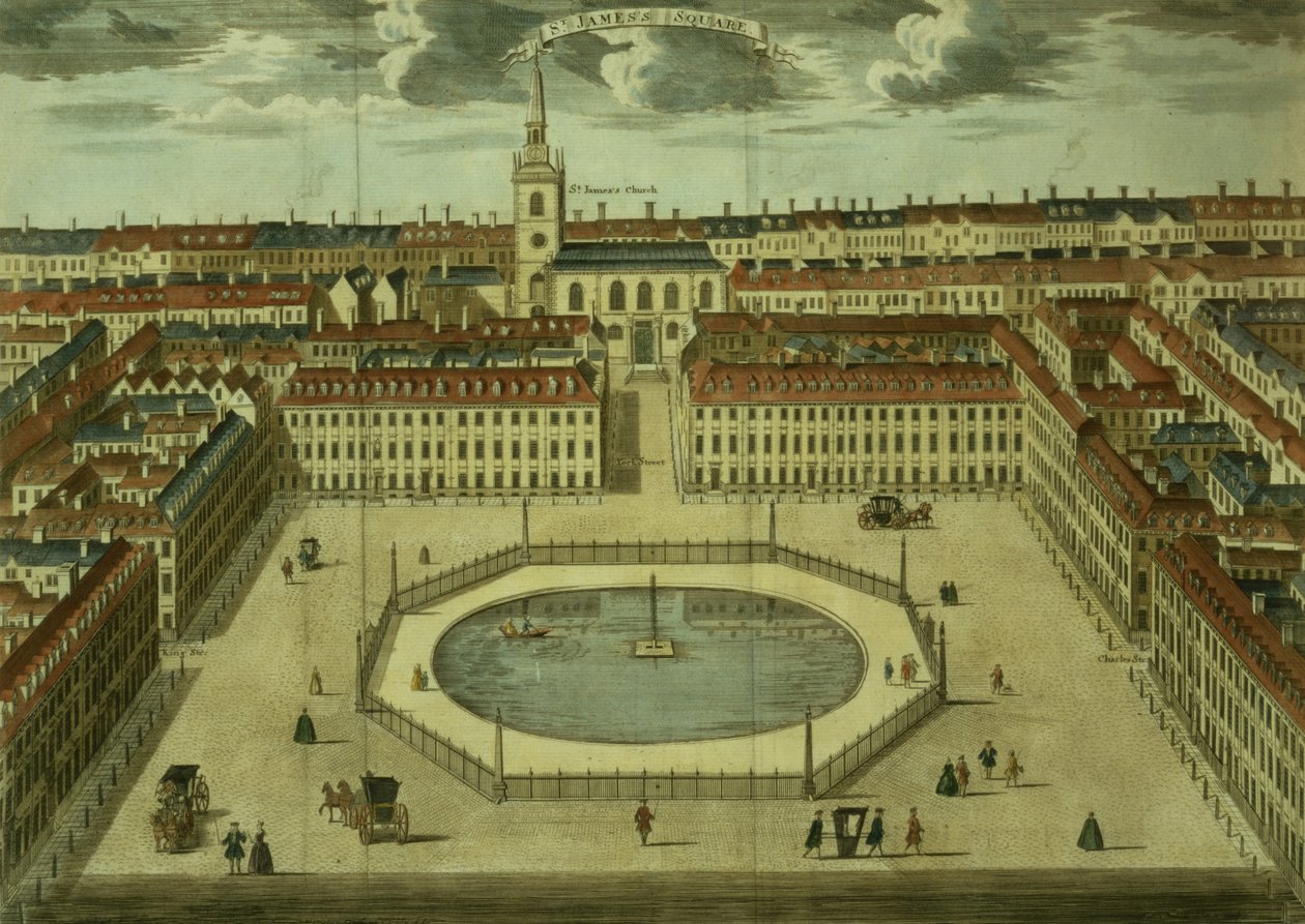 St. Jamess Square, für Stows Survey of London, veröffentlicht 1754 von English School