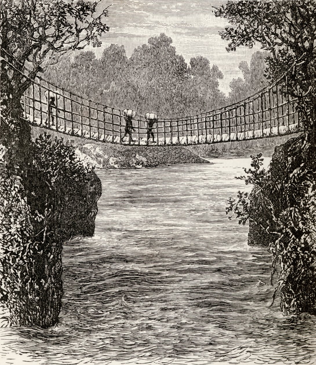 Hängebrücke über den Ituri-Fluss, Kongo, 1890 von English School