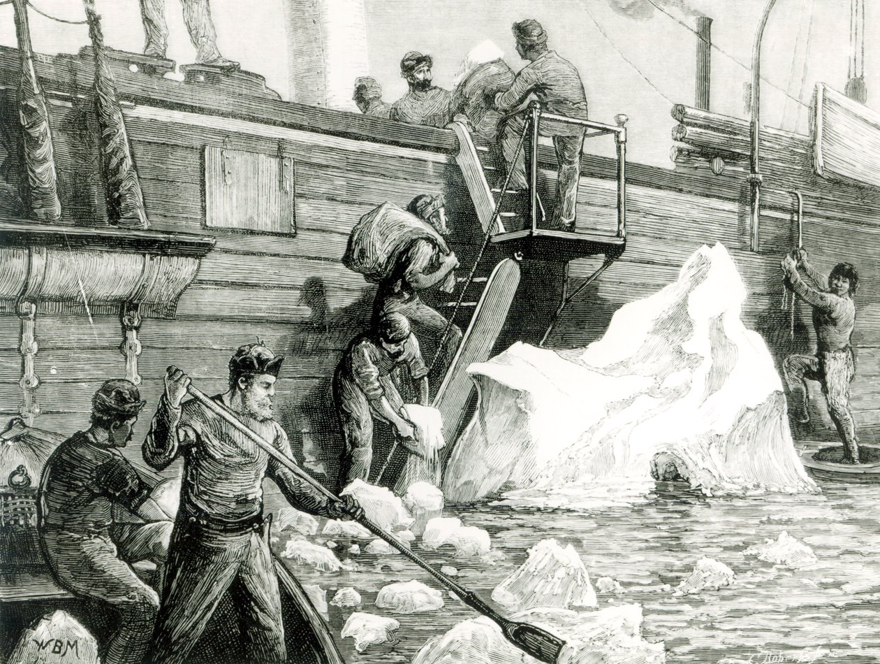 Die Arktische Expedition beim Wasserholen von einem Eisberg, aus 