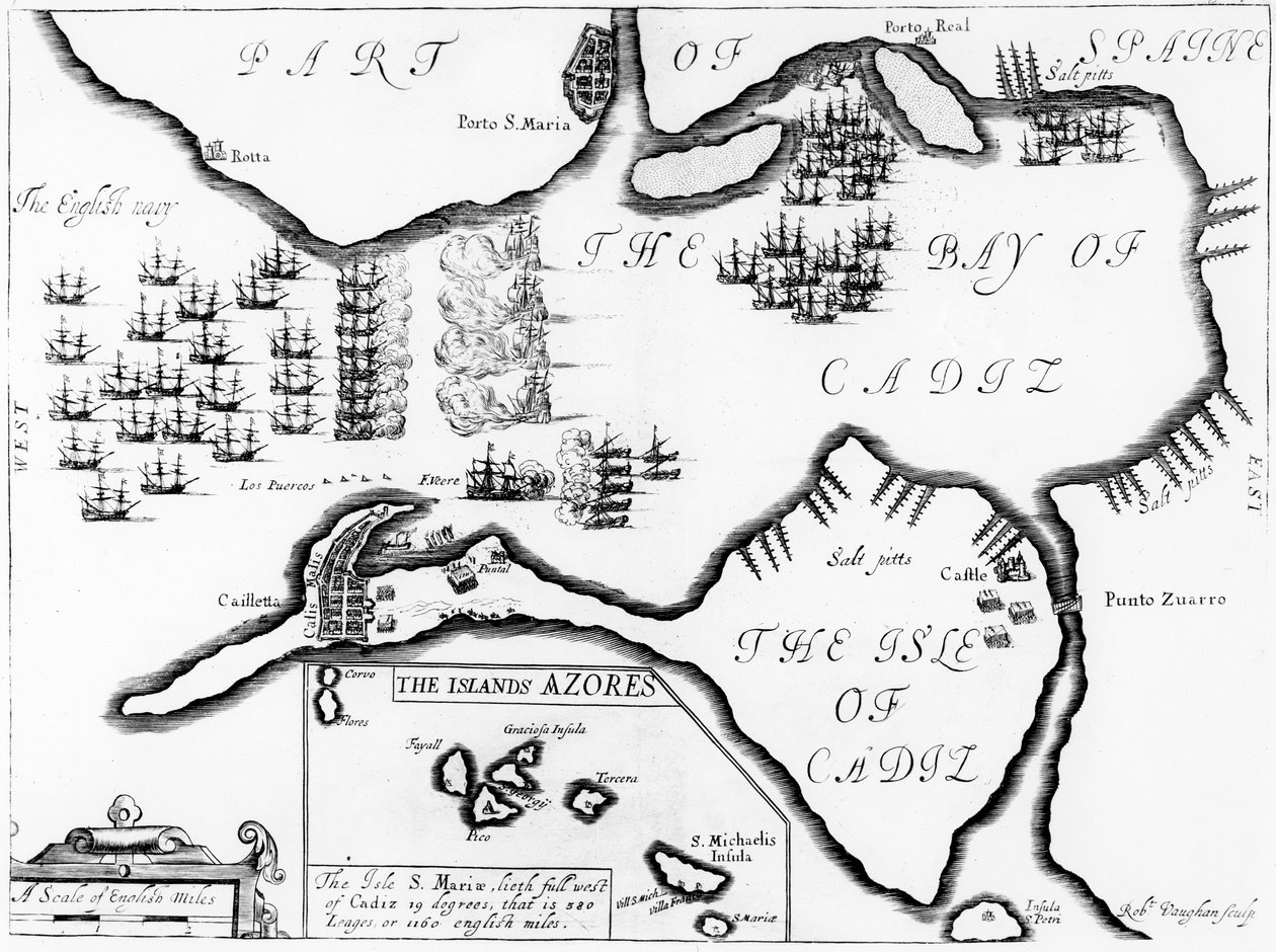 Die Eroberung von Cádiz im Jahr 1596 von English School