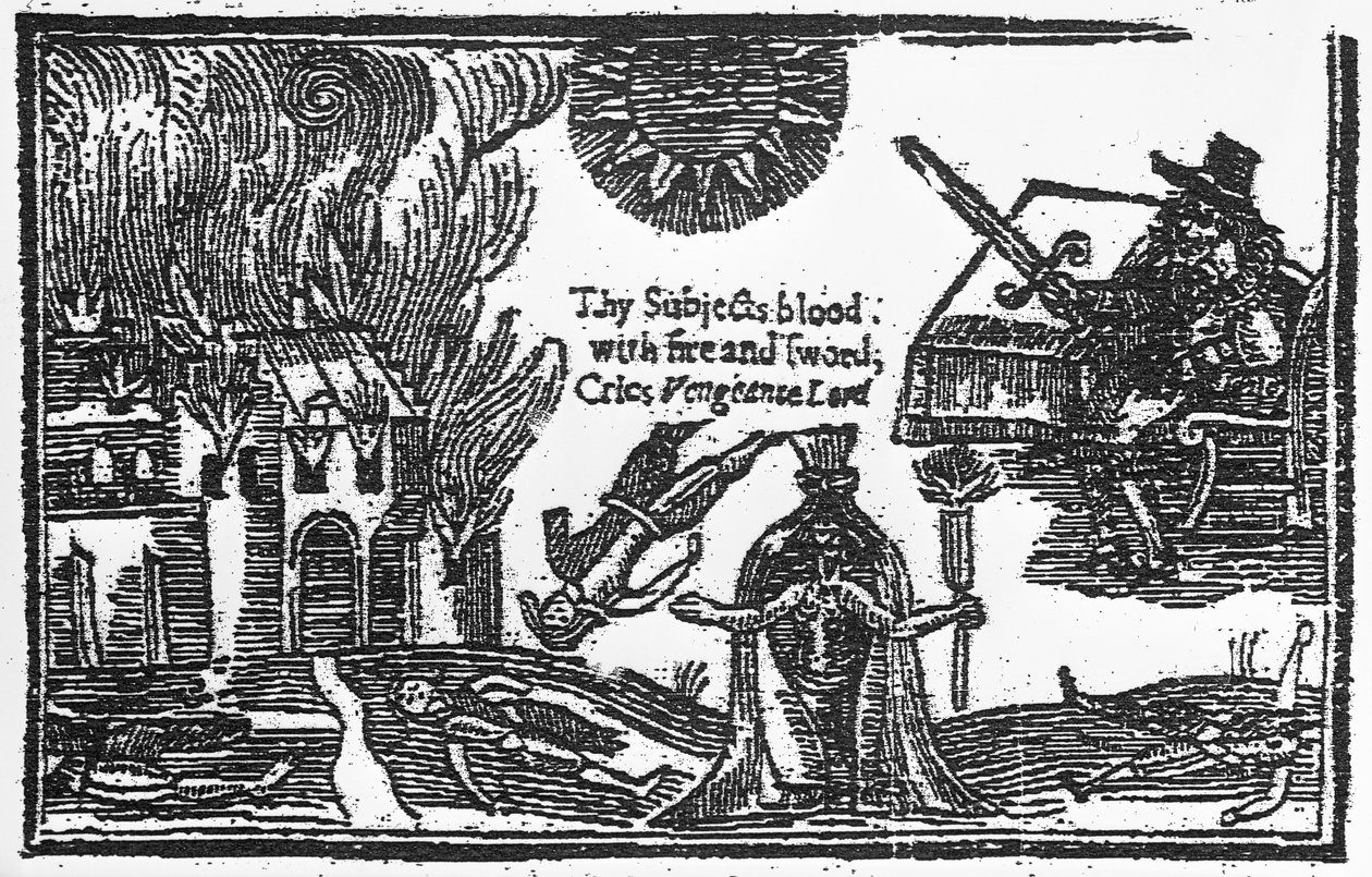 Die Zerstörung von Colchester während des Englischen Bürgerkriegs, 1648 von English School