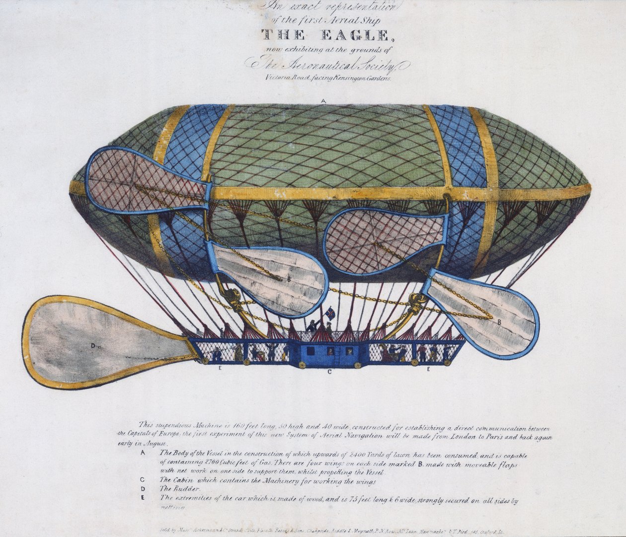 Das Adler-Luftschiff, veröffentlicht von Ackermann & Co., London, 1834 von English School