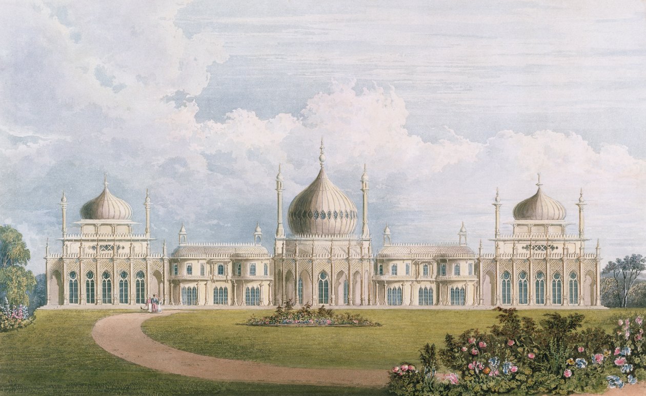 Die Ostfassade, aus Ansichten des Royal Pavilion, Brighton von John Nash (1752-1835) 1826 von English School
