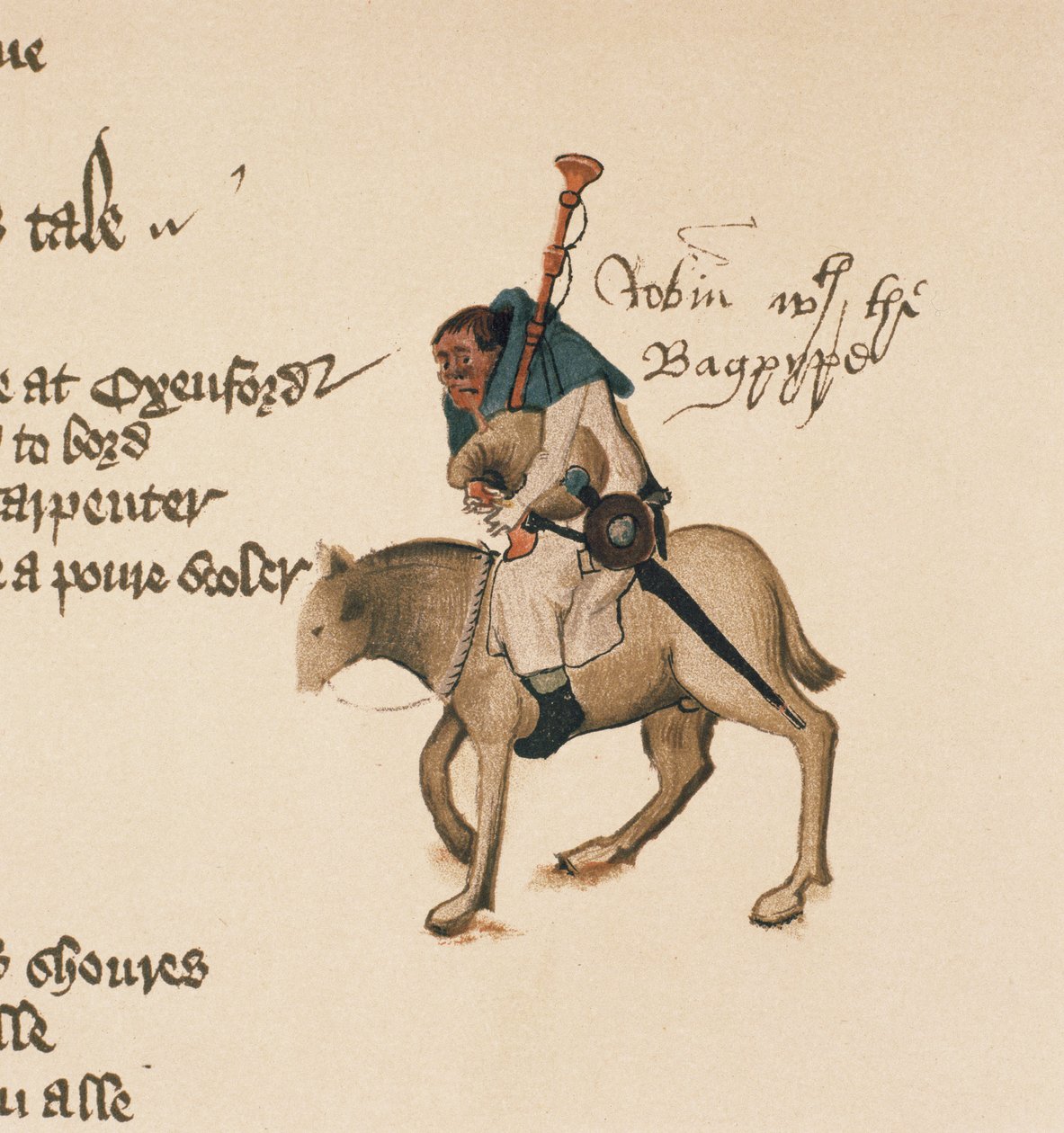 Der Müller, Detail aus den Canterbury Tales von Geoffrey Chaucer (ca. 1342-1400) Ellesmere Manuskript, Faksimile-Ausgabe, 1911 (Detail) von English School