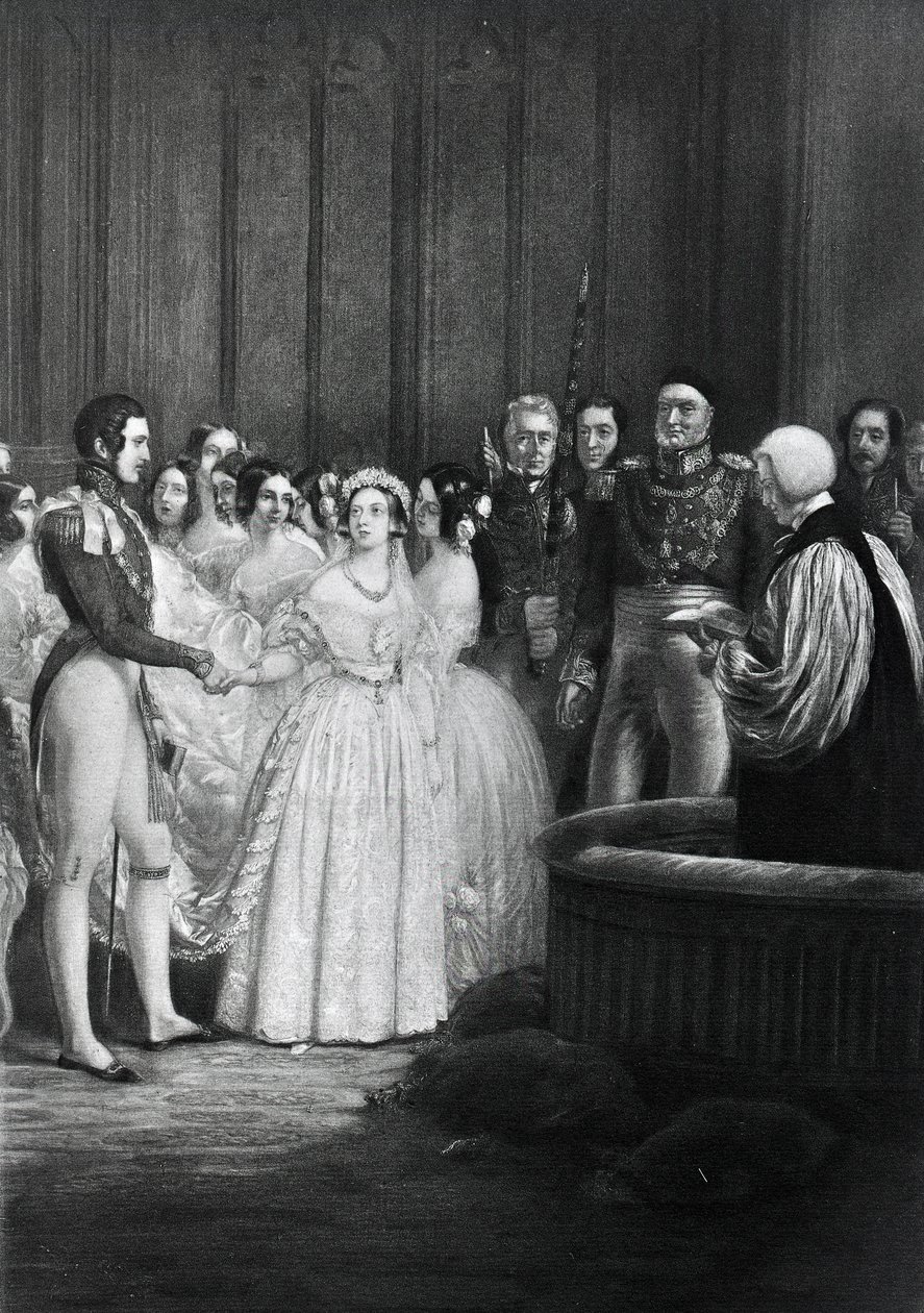 Die Hochzeitszeremonie von Königin Victoria und Prinz Albert am 10. Februar 1840 von English School