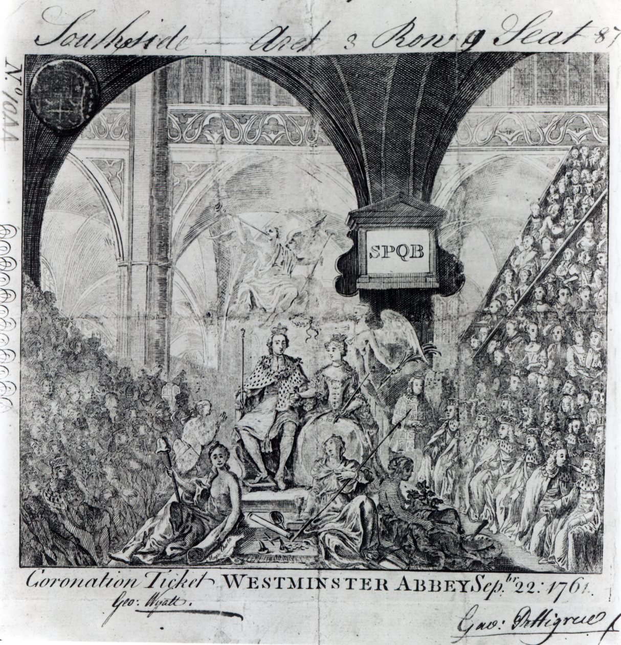 Eintrittskarte zur Krönung von George III. in der Westminster Abbey, 22. September 1761 von English School