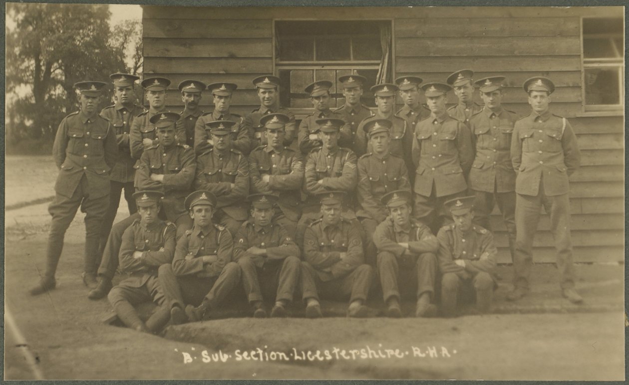 B-Unterabteilung, Leicestershire Royal Horse Artillery, im Trainingslager in Diss, 1914-18 von English Photographer