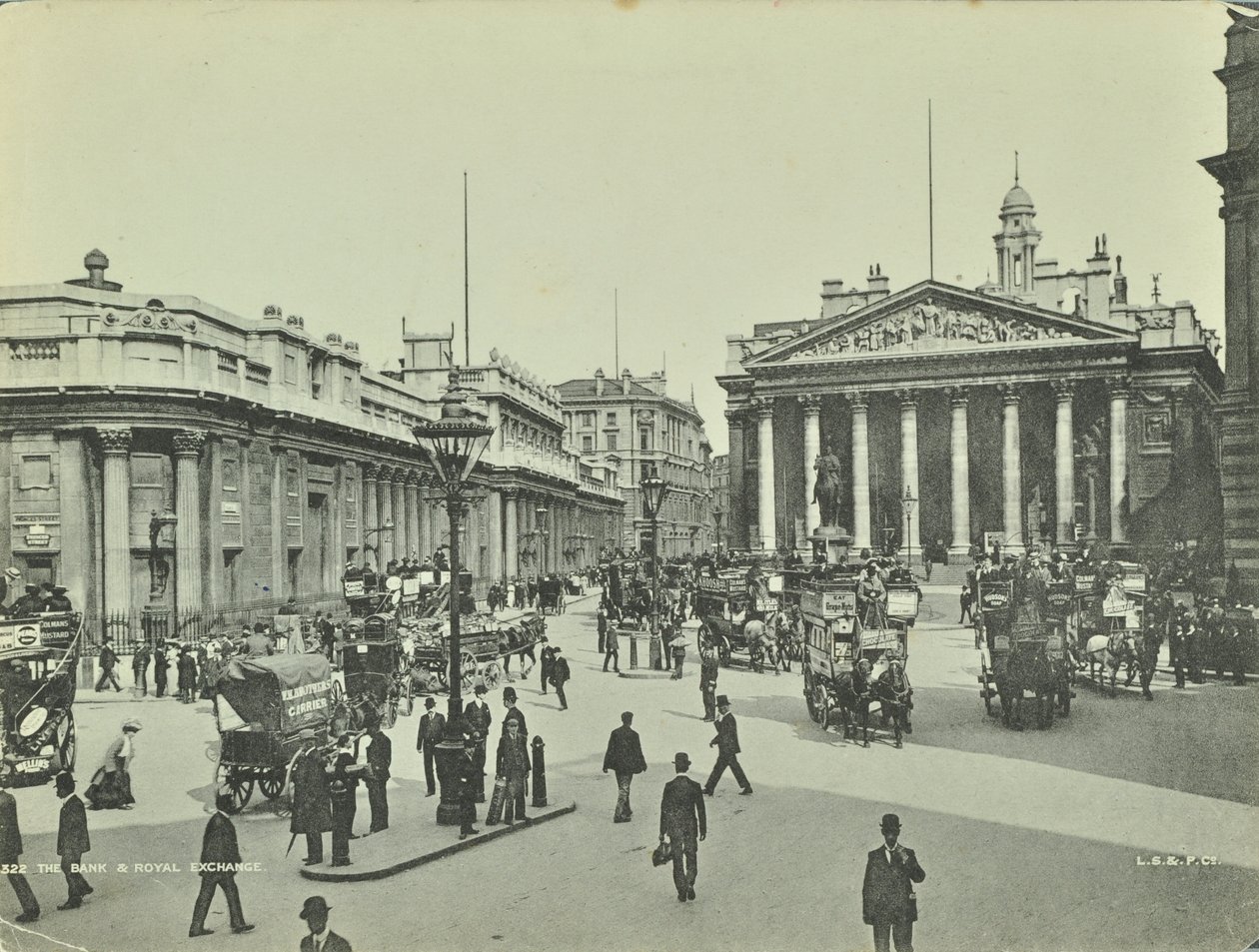 Bank of England und Royal Exchange, Threadneedle Street, City of London, 1890 von English Photographer