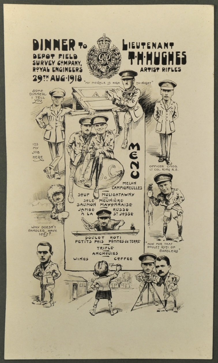 Dinner für Leutnant T. H. Hughes, Artist Rifles, Depot Field Survey Company, Royal Engineers, 29. August 1918 von English Photographer