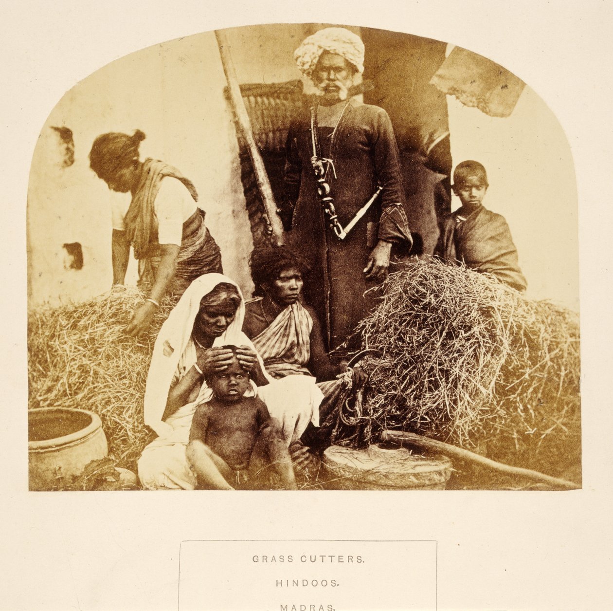 Grasabschneider, Hindus, Madras, aus The People of India, von J. Forbes Watson, veröffentlicht 1868 von English Photographer