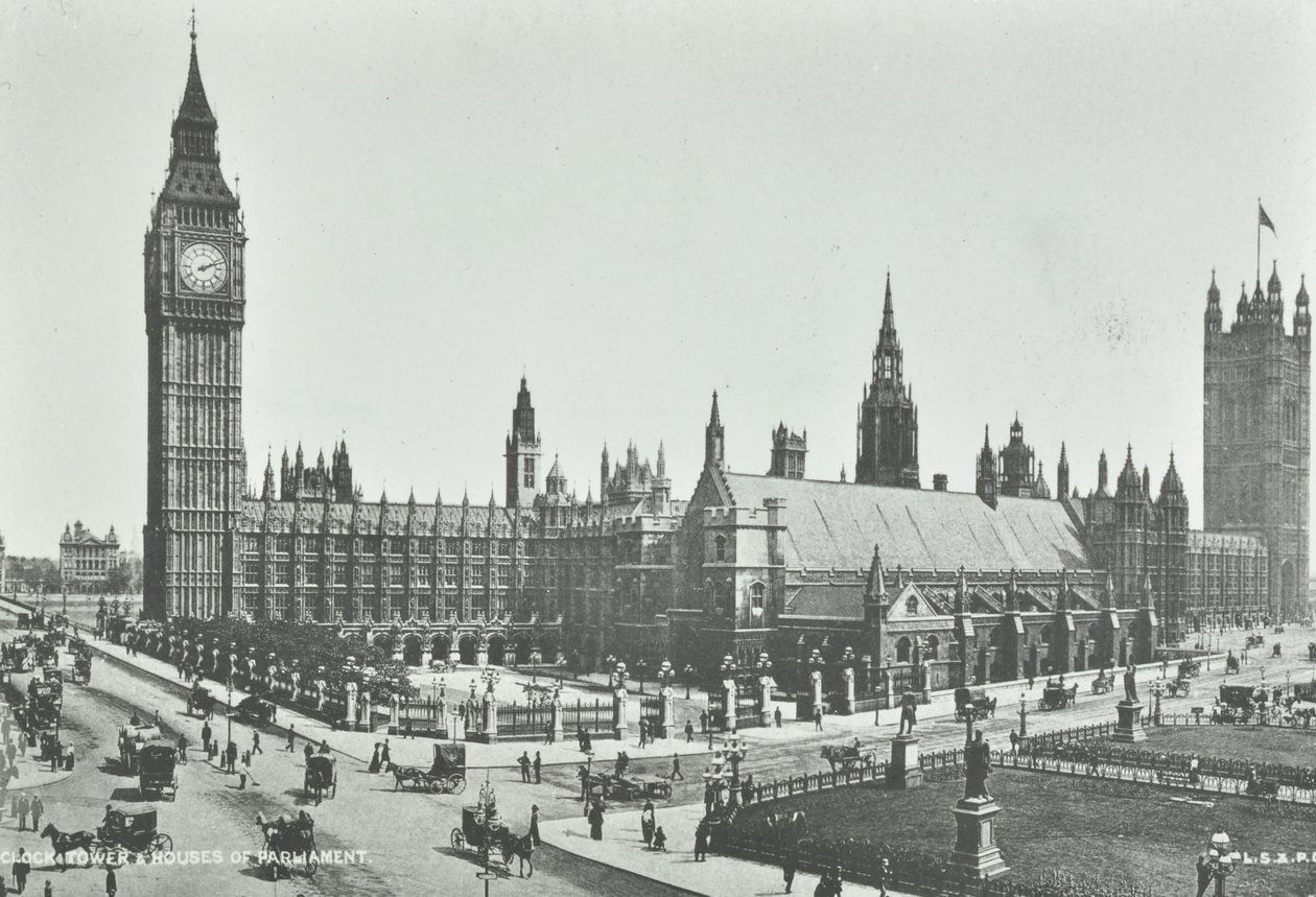 Parliament Square, Westminster LB: Blick nach Osten zu Big Ben und Houses of Parliament, 1895 von English Photographer