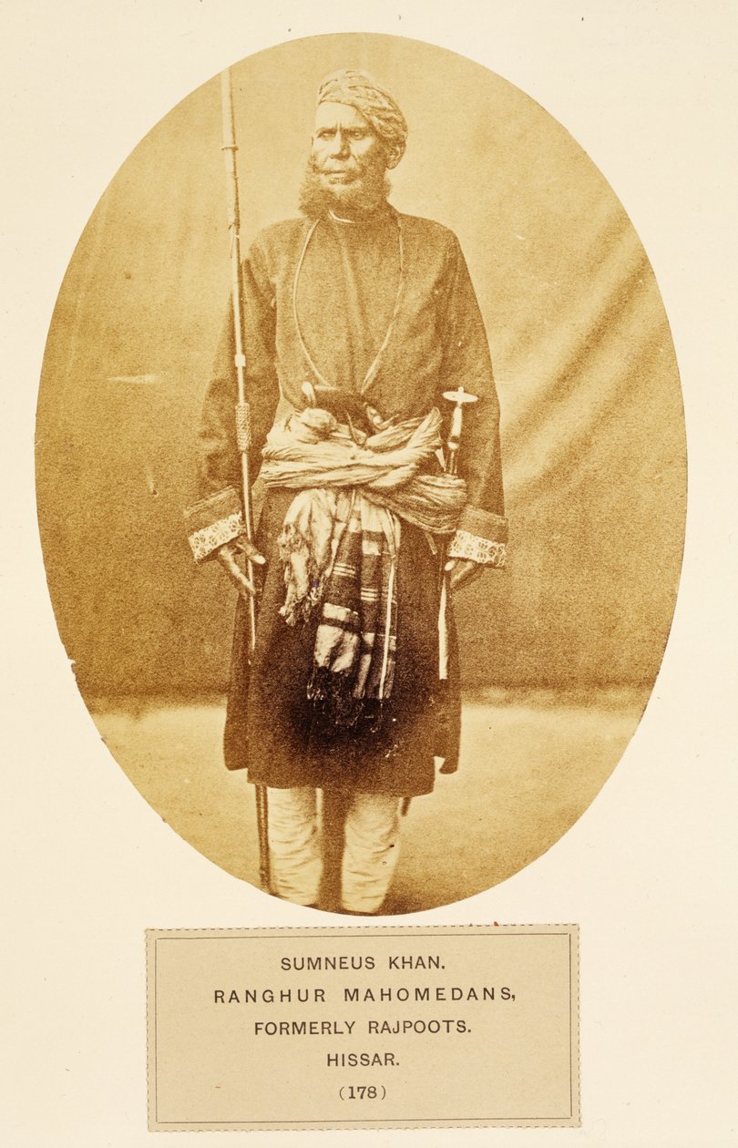 Sumneus Khan, Ranghur Mahomedaner, ehemals Rajpoots, Hissar, aus Die Völker Indiens, von J. Forbes Watson, veröffentlicht 1868 von English Photographer
