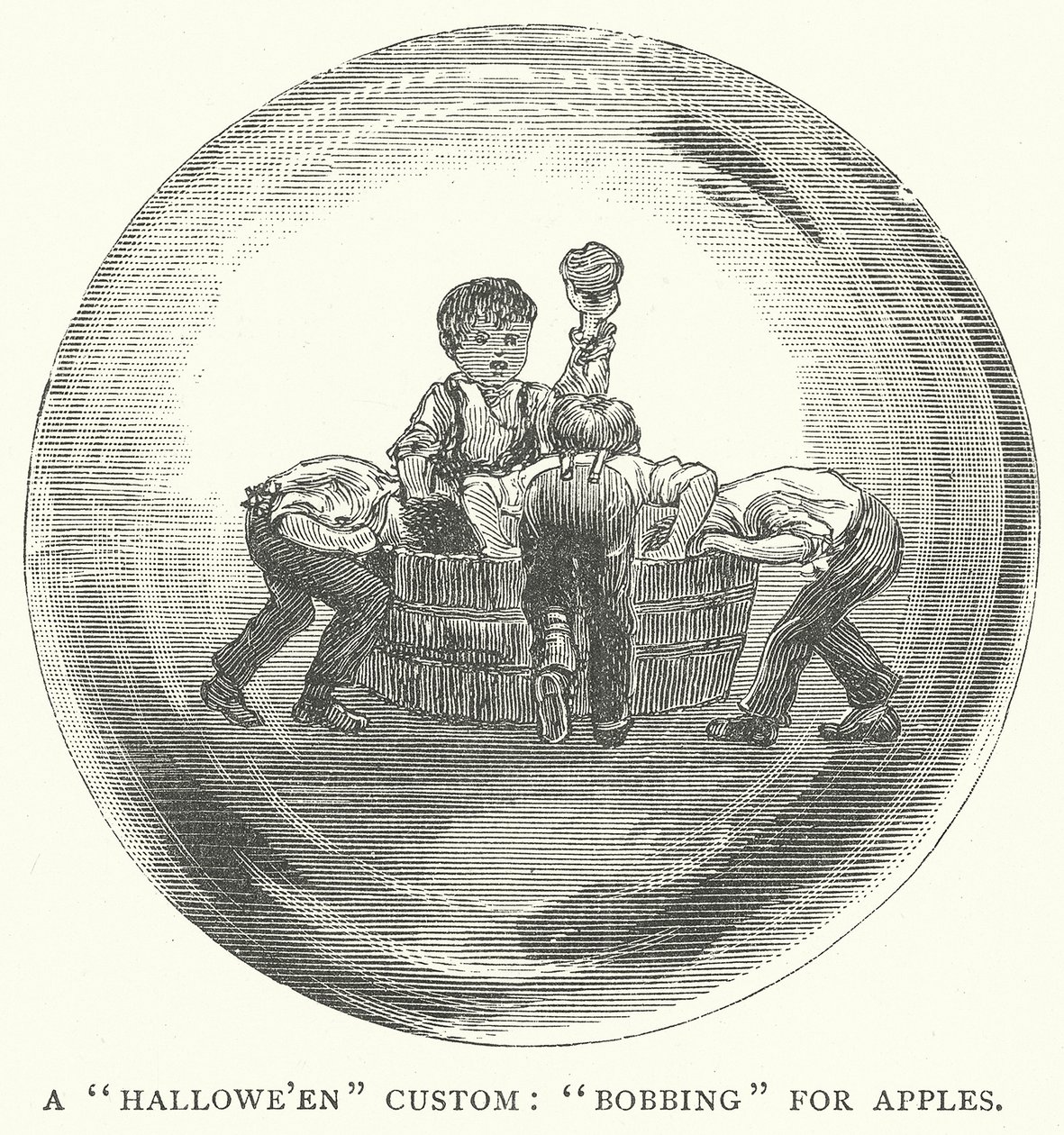 Ein "Halloween"-Brauch: "Bobbing" nach Äpfeln von English School