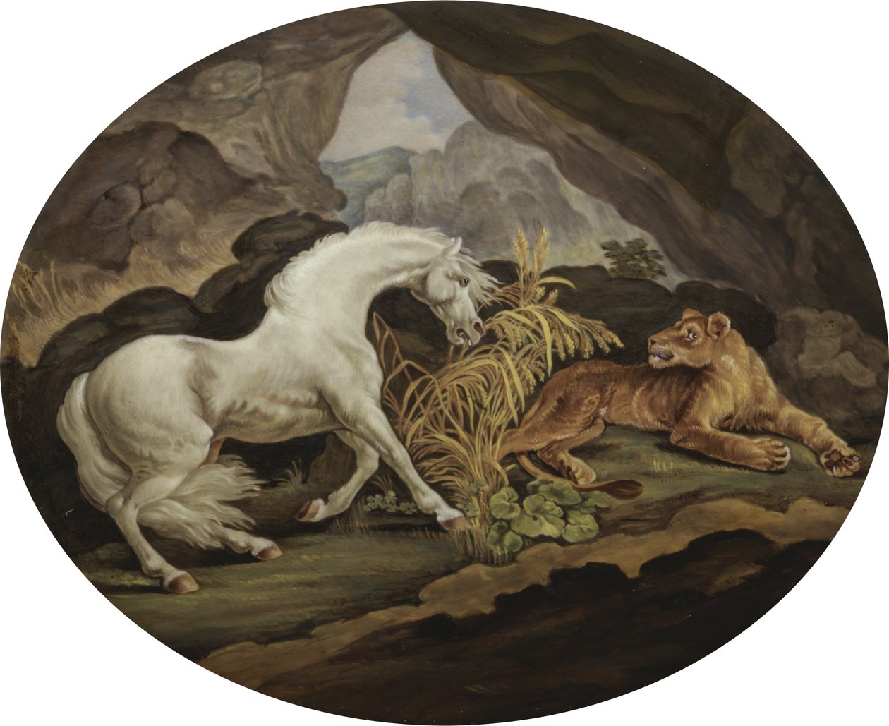 Ein Pferd erschreckt durch eine Löwin nach George Stubbs (1724-1806) von English School