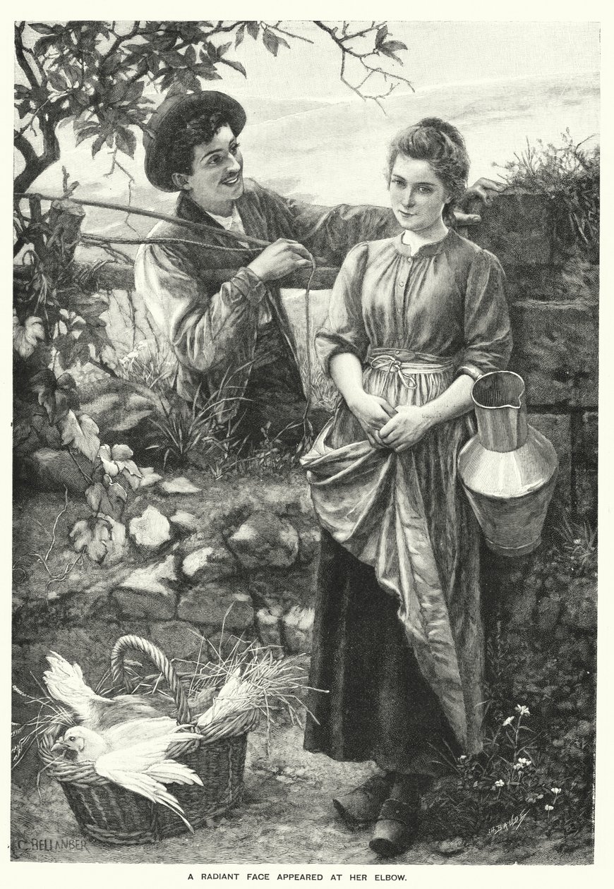 Ein strahlendes Gesicht erschien an ihrem Ellbogen (Gravur) von English School