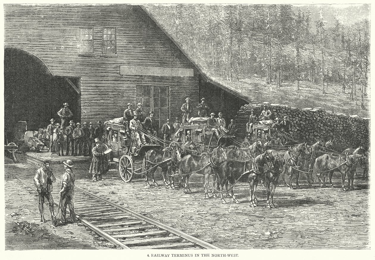 Ein Bahnhof im Nordwesten (Gravur) von English School