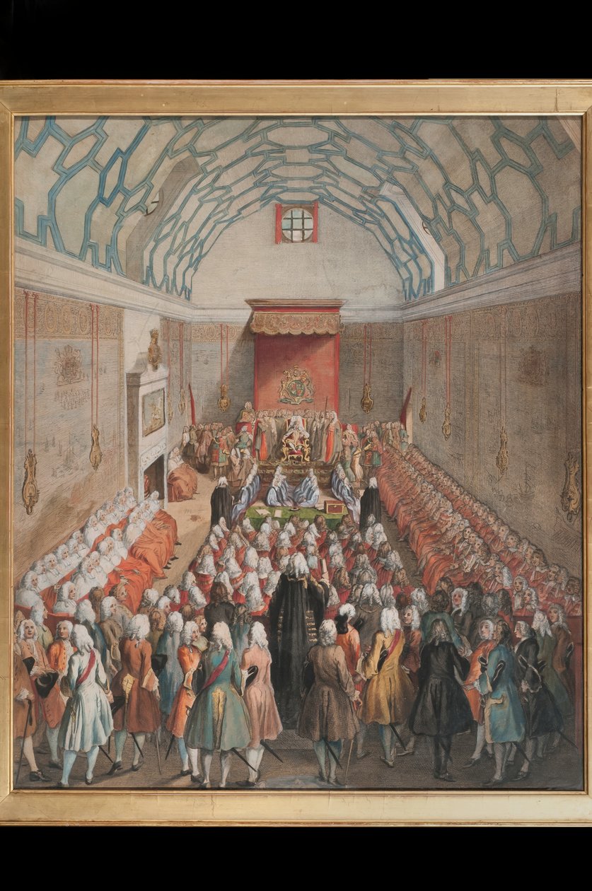 Ansicht des House of Lords, graviert von Benjamin Cole, ca. 1755 (handkolorierte Gravur) von English School