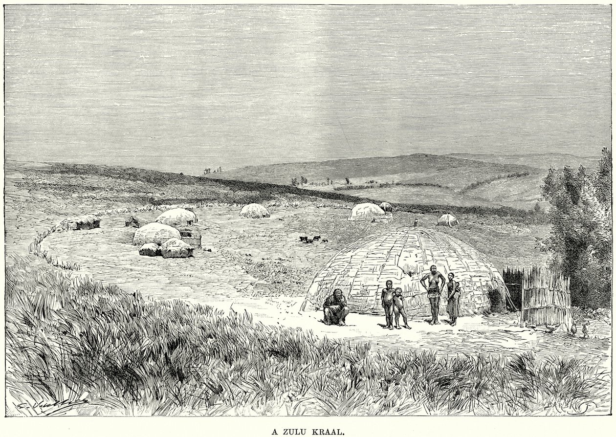 Ein Zulu Kraal (Gravur) von English School