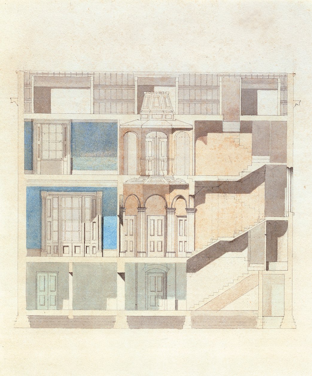 Querschnittsentwurf für ein klassisches Stadthausinterieur, um 1840 von English School