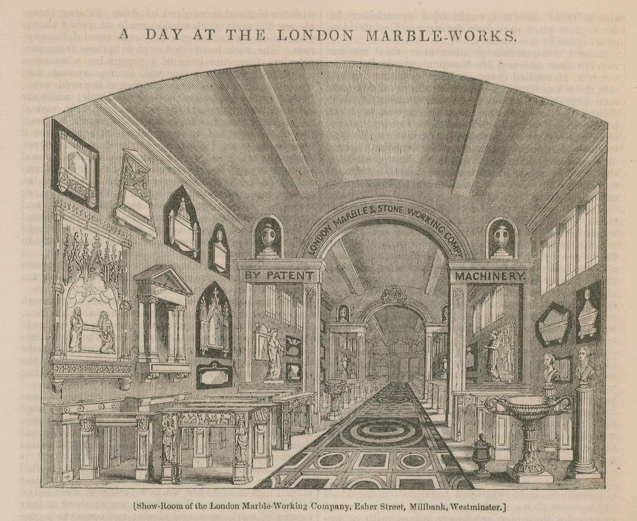 Ein Tag in den Londoner Marmorwerken (Gravur) von English School
