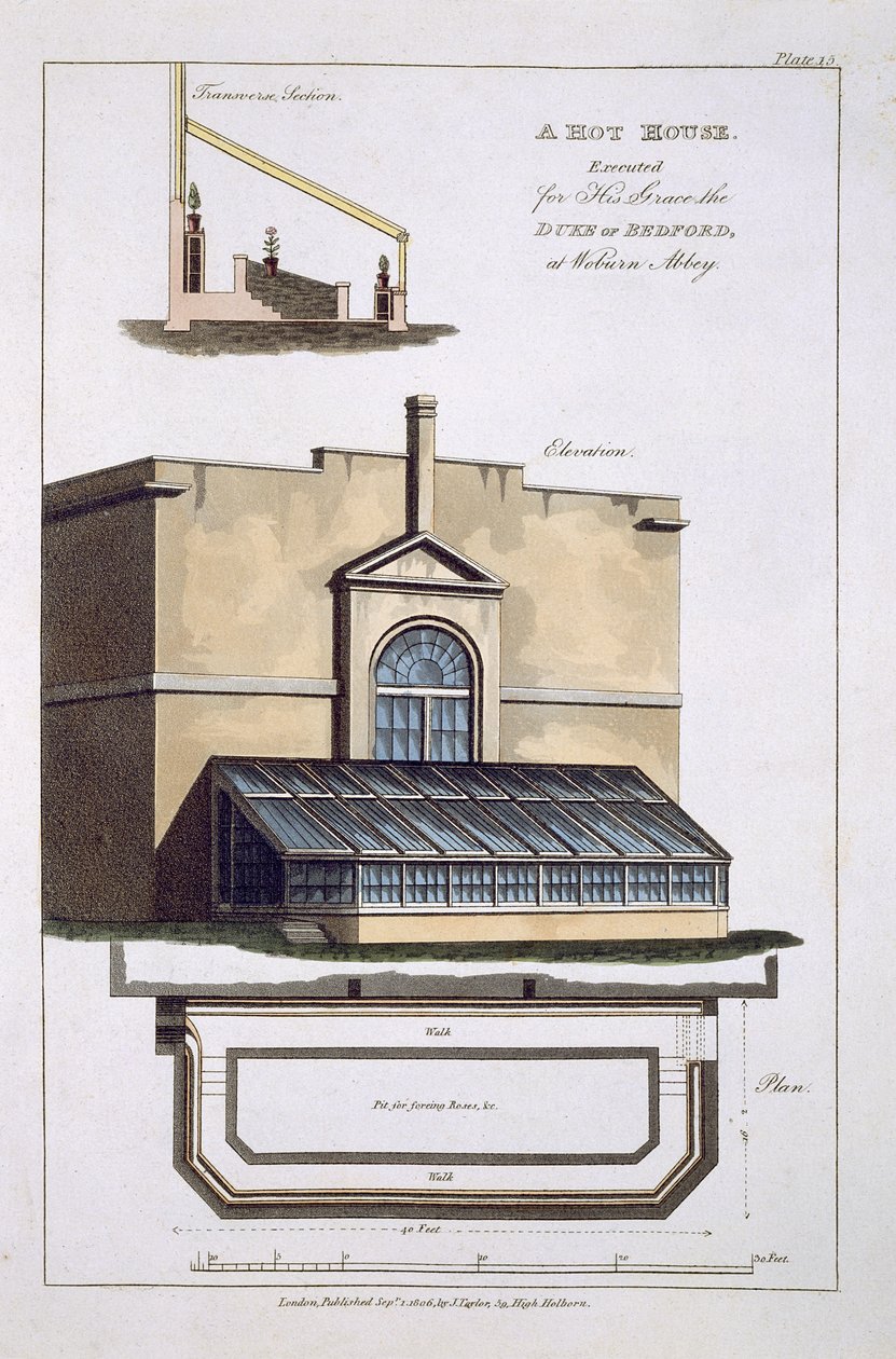 Ein Treibhaus, ausgeführt für seine Gnaden den Herzog von Bedford in Woburn Abbey, 1806 von English School