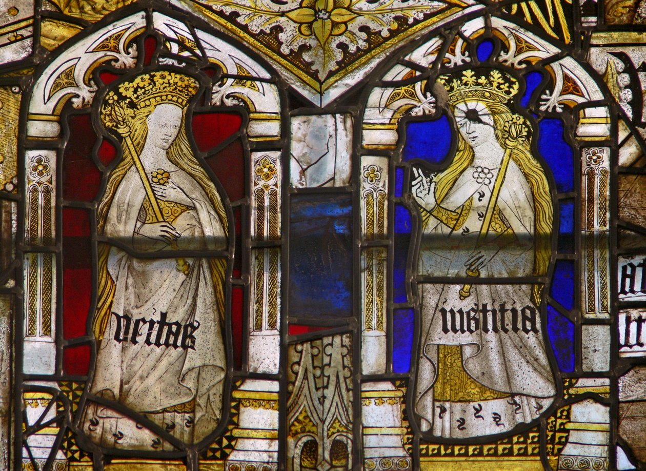 Die Kardinaltugenden: Wahrheit (Veritas) und Gerechtigkeit (Iustitia) von English School