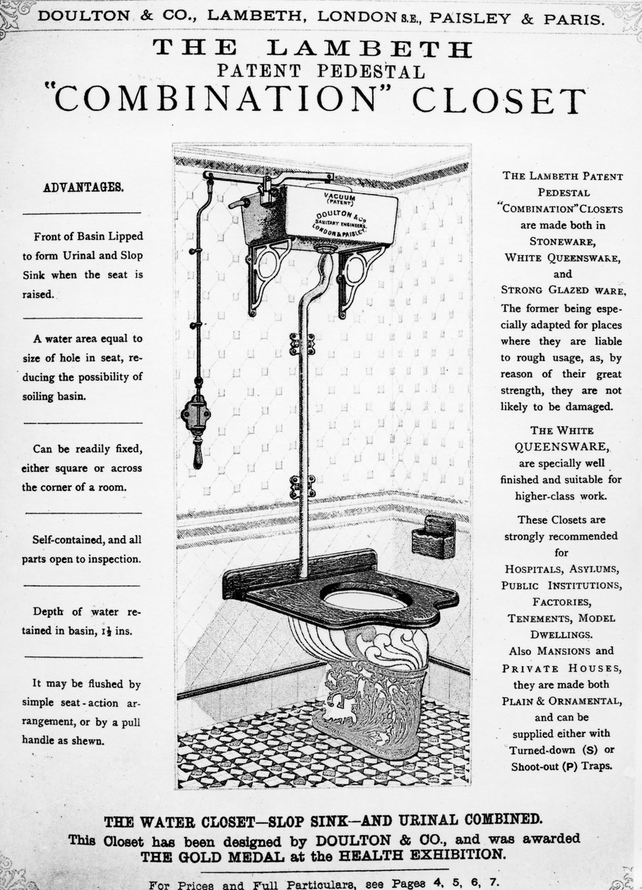 Werbung für das Lambeth Patent Pedestal Combination Closet, ca. 1890 von English School