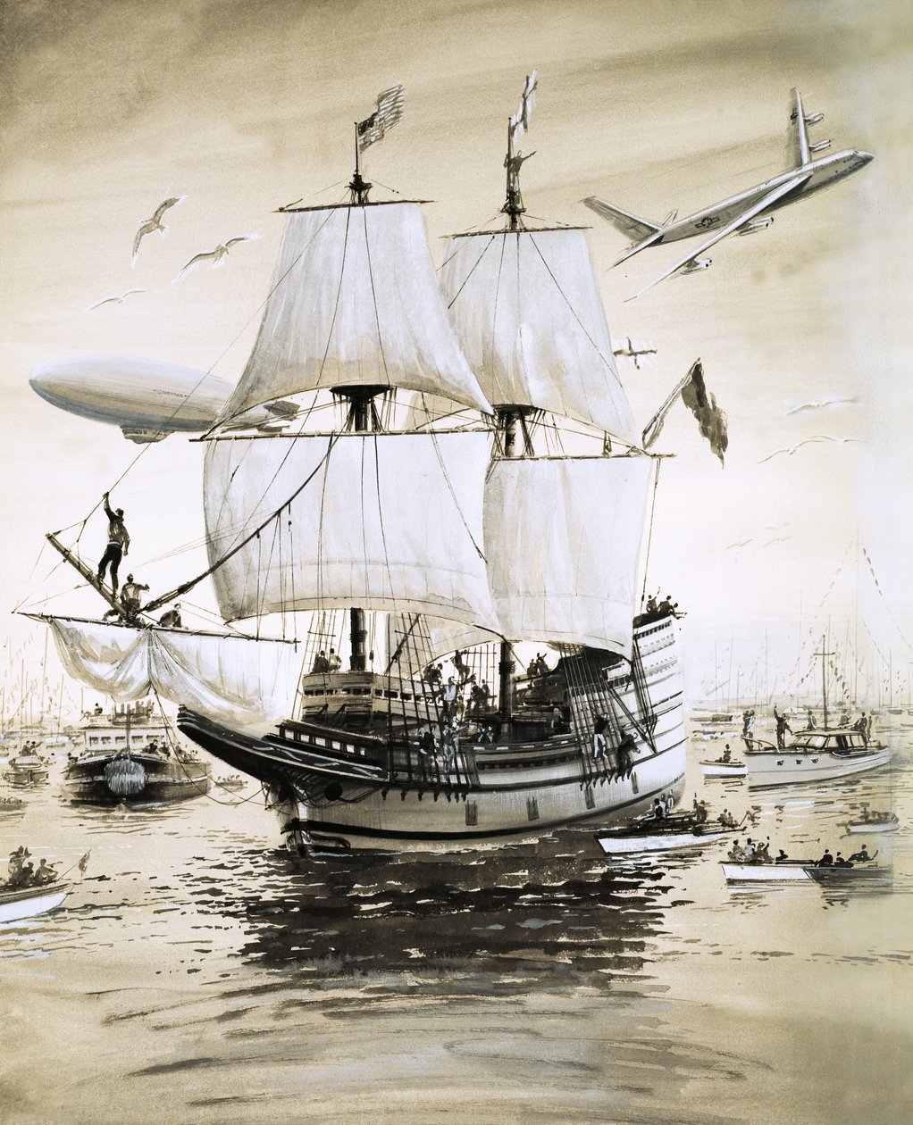Alan Villiers rekonstruiert die Mayflower der Pilgerväter und segelt über den Atlantik von English School