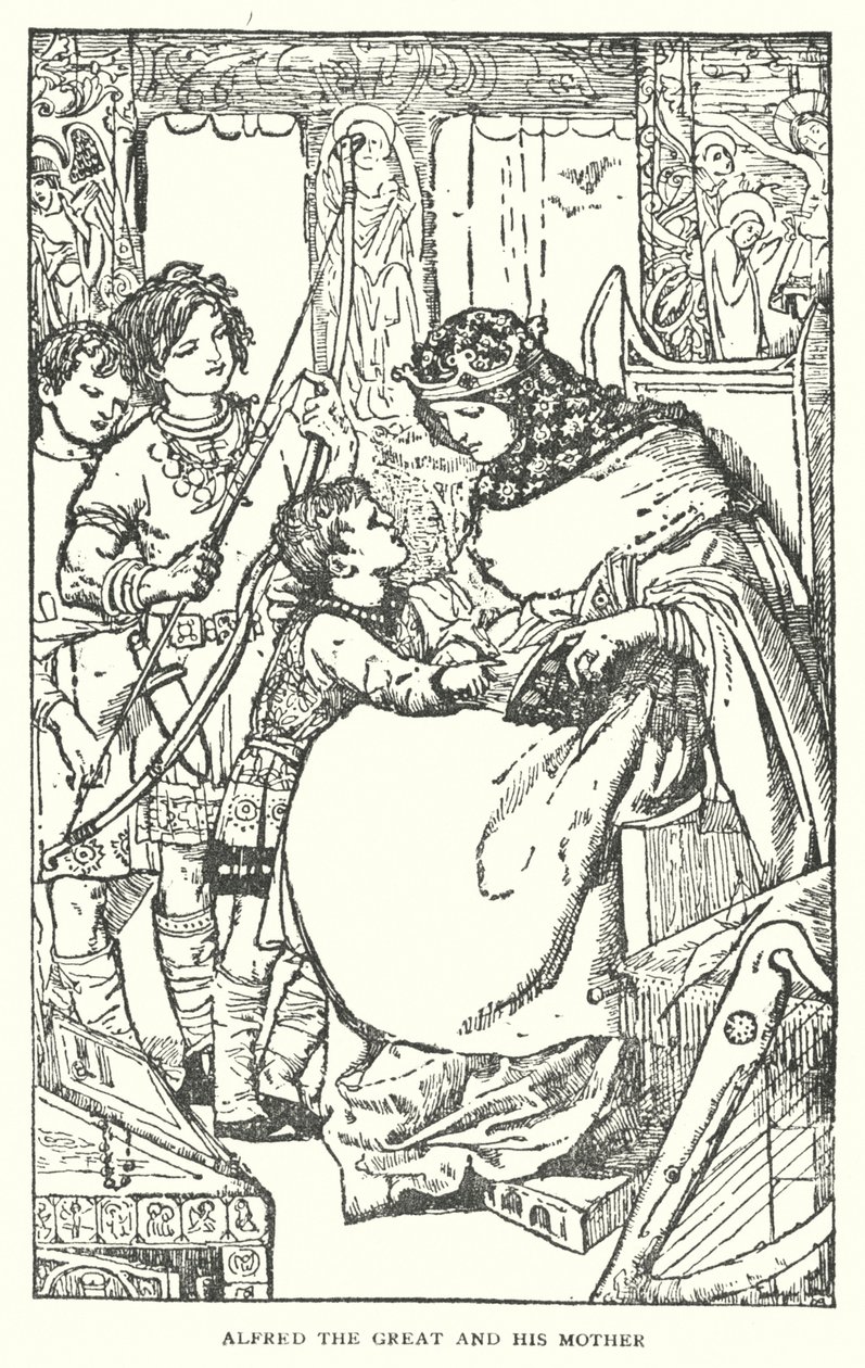 Alfred der Große und seine Mutter (Lithografie) von English School