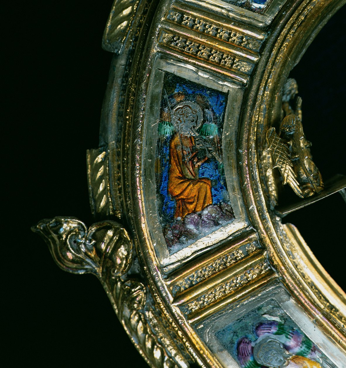 Engel, der ein Blasinstrument spielt, Detail vom Krummstab von William of Wykeham (ca. 1320-1404) von English School