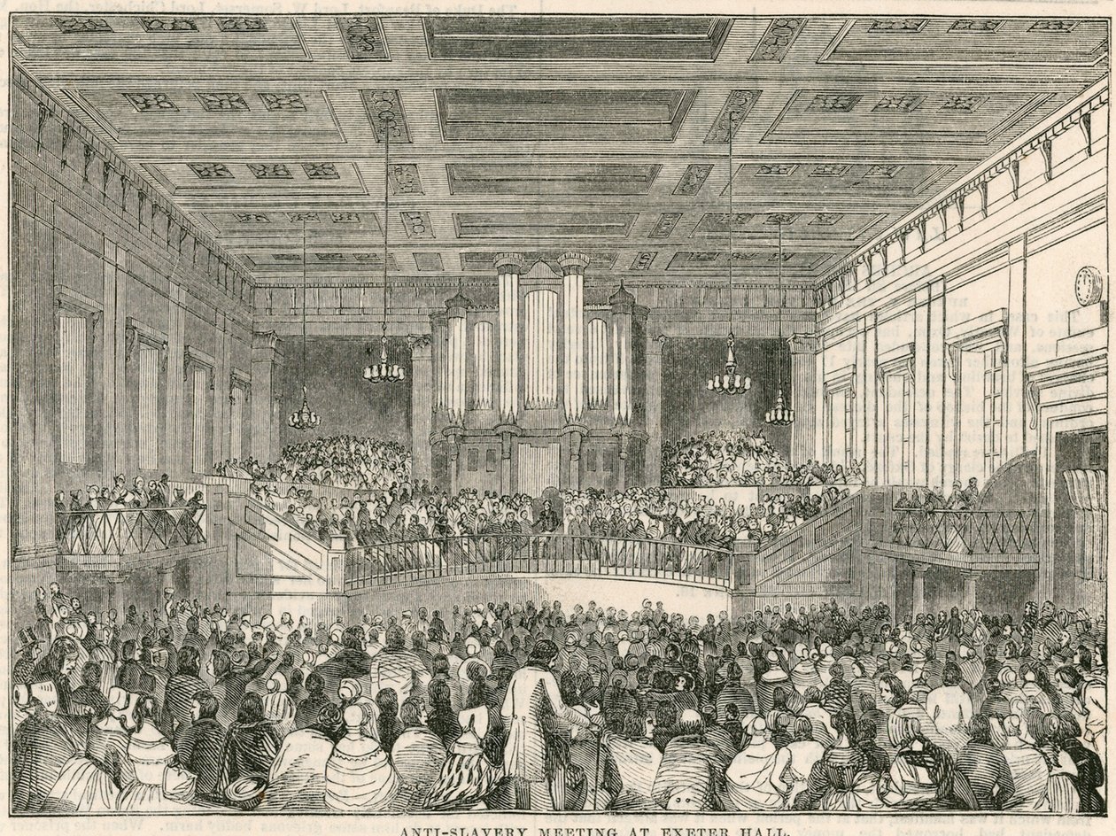 Anti-Sklaverei-Treffen in der Exeter Hall, Strand, London (Gravur) von English School