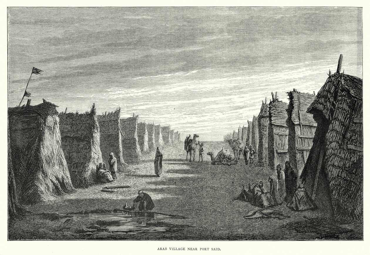 Arabisches Dorf in der Nähe von Port Said (Gravur) von English School