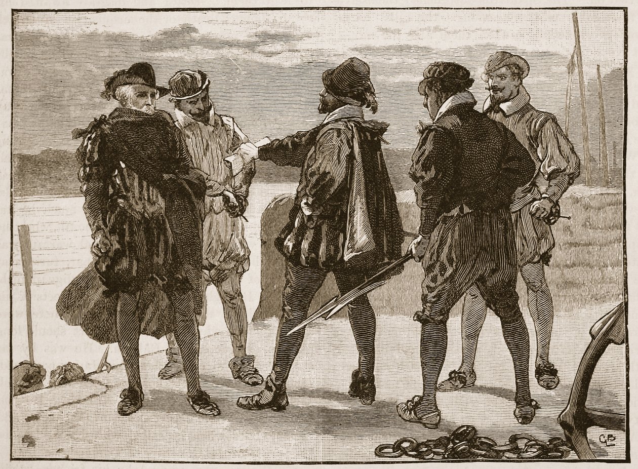 Verhaftung von Sir Walter Raleigh, Illustration aus Cassells Illustrierter Geschichte Englands von English School