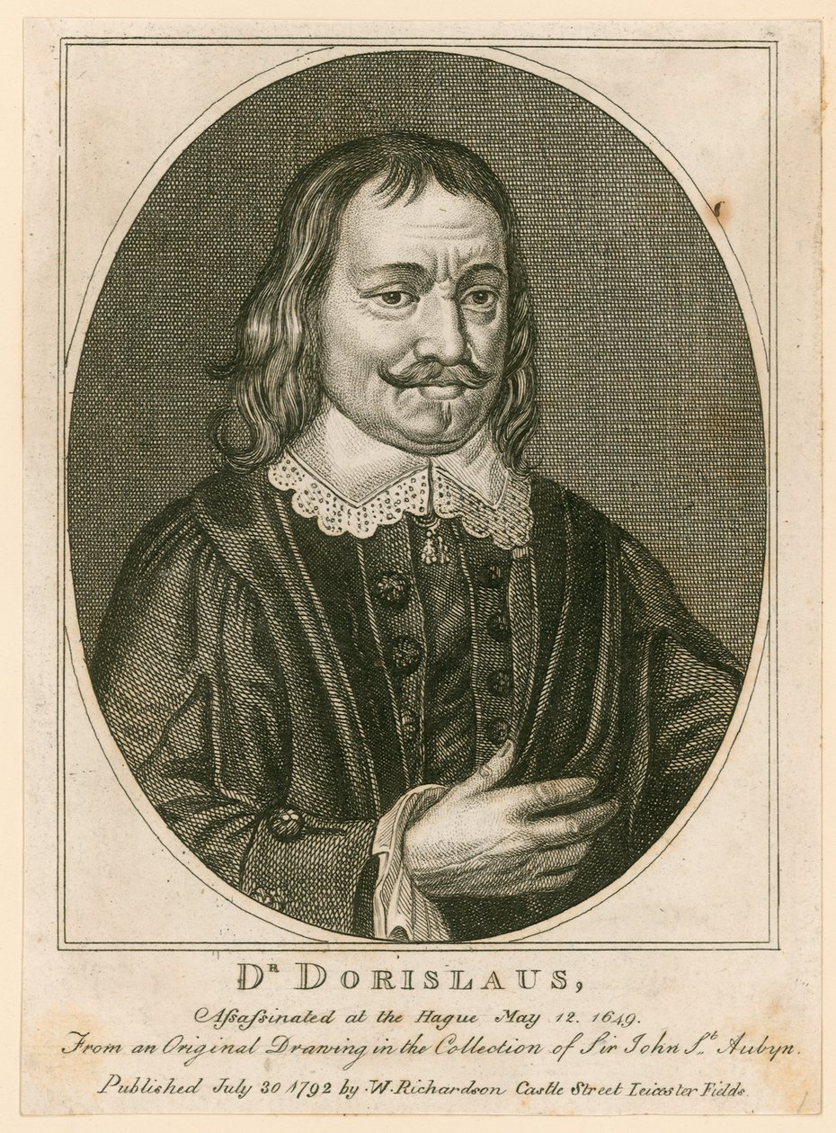 Ermordung von Dr. Isaac Dorislaus, Mai 1649 (Gravur) von English School
