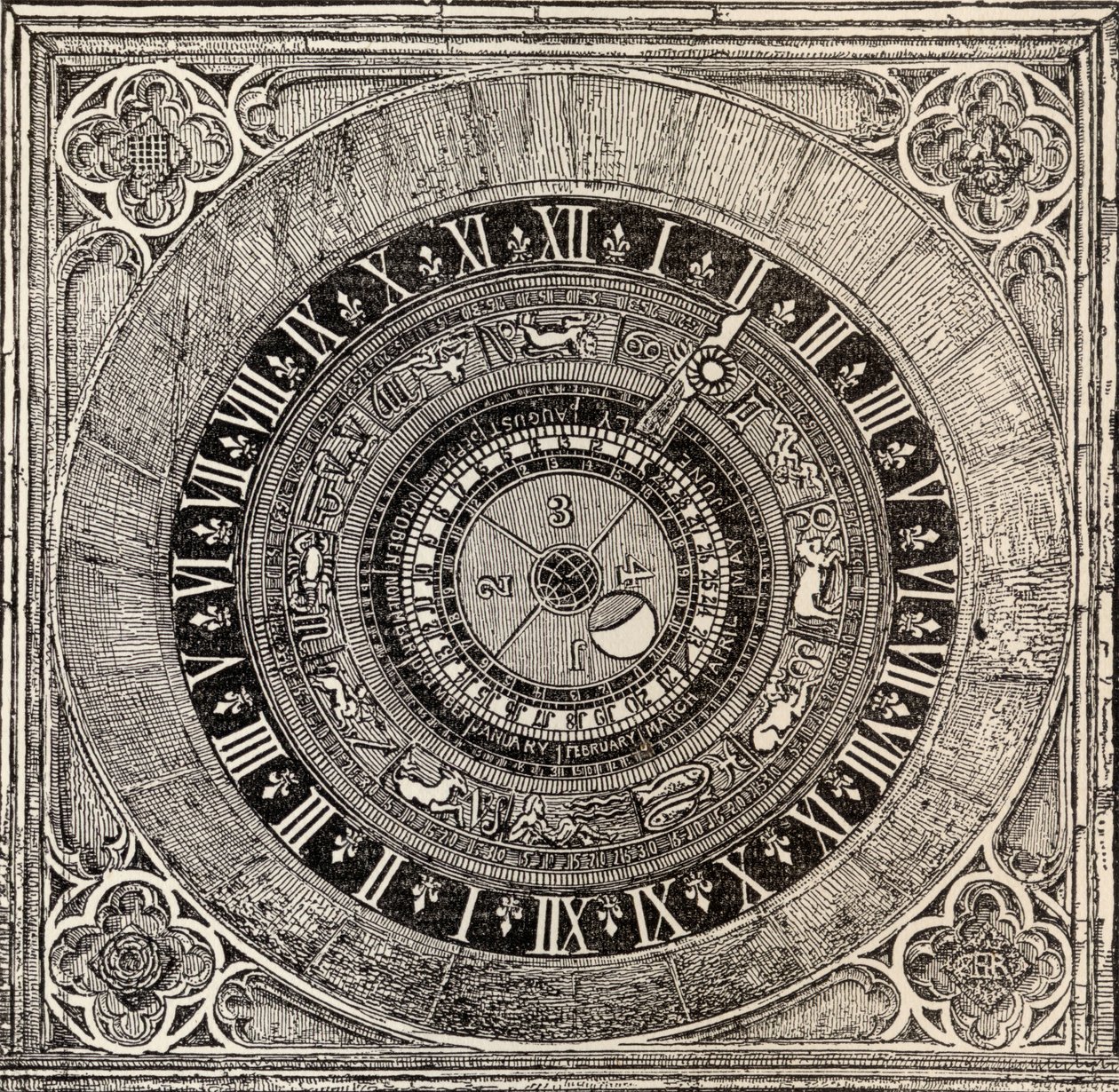 Astronomische Uhr im Hampton Court Palace, aus History of Hampton Court Palace in Tudor Times von Ernest Law, veröffentlicht in London 1885 von English School