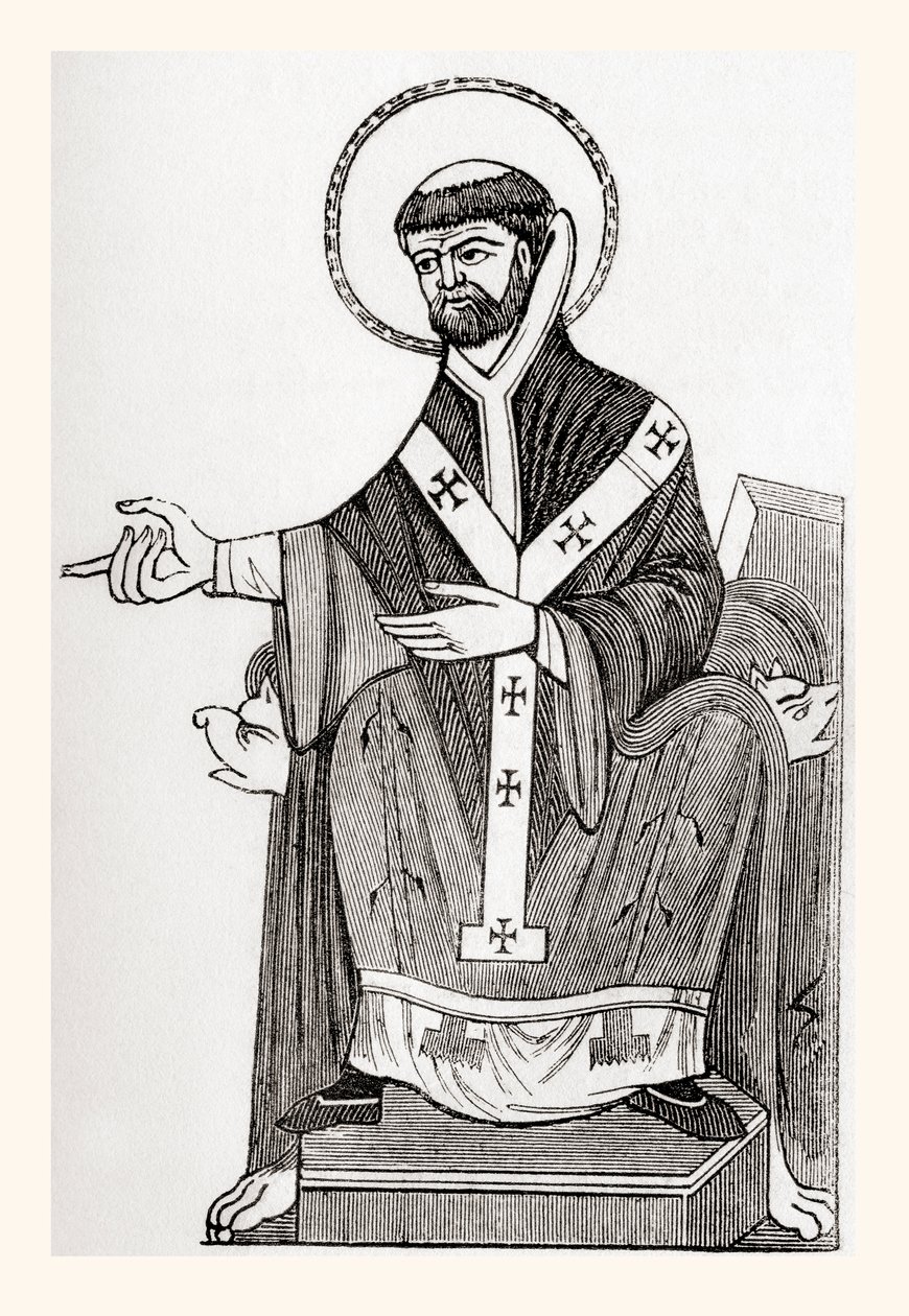 Augustinus von Canterbury, Benediktinermönch des 6. Jahrhunderts, der erster Erzbischof von Canterbury wurde, aus Old England: A Pictorial Museum, veröffentlicht 1847 von English School