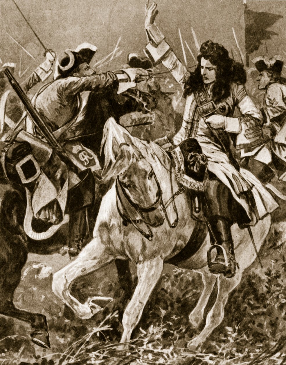 Schlacht von Malplaquet, 11. September 1709: Chevalier St. George verwundet während des Spanischen Erbfolgekriegs von English School