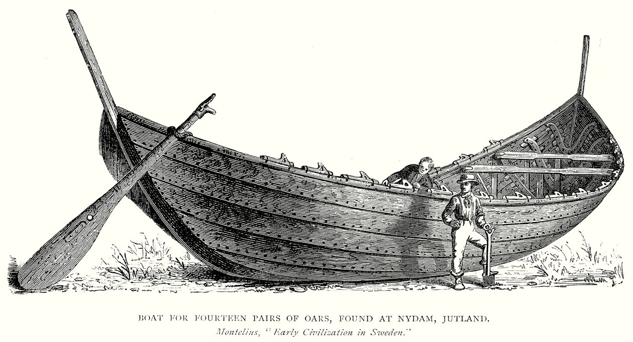 Boot für vierzehn Ruderpaare, gefunden in Nydam, Jütland (Gravur) von English School