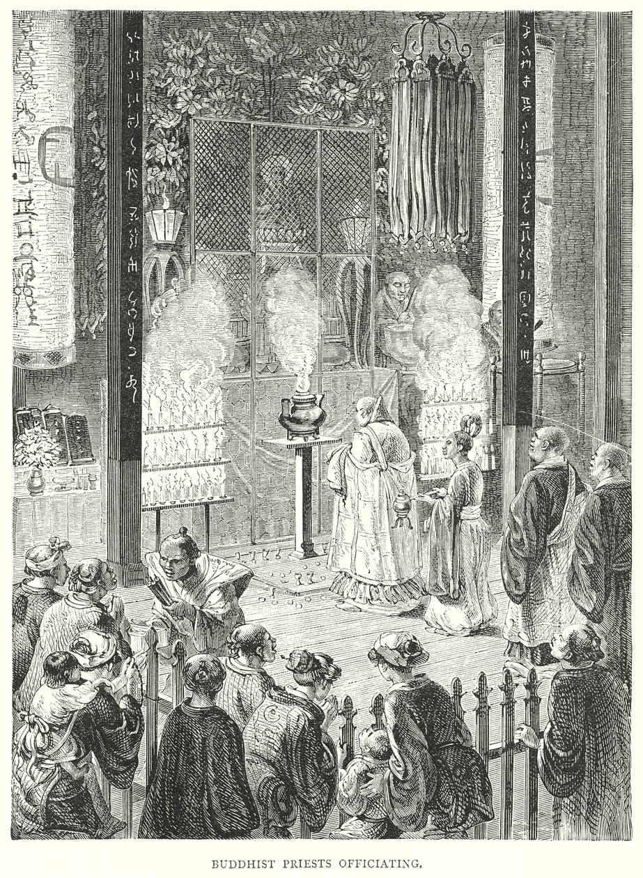Buddhistische Priester bei der Zeremonie (Gravur) von English School