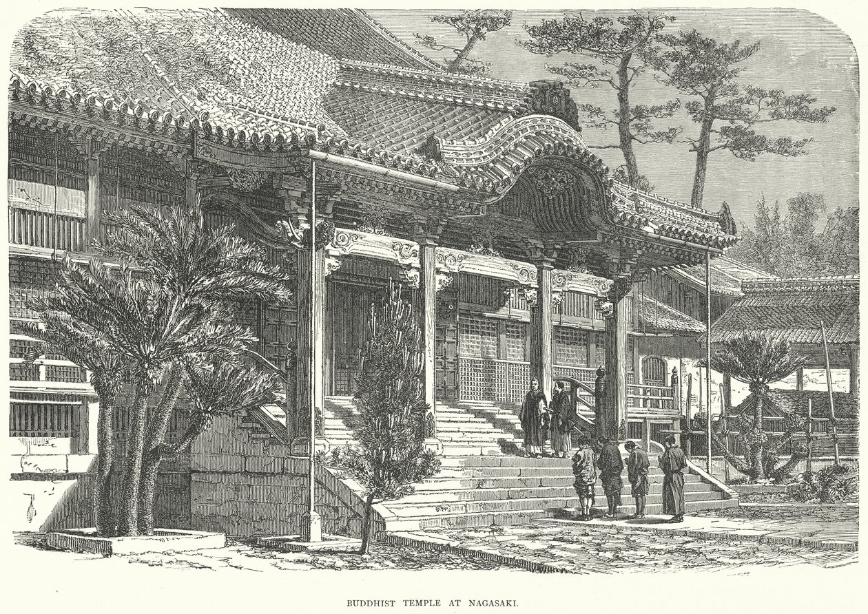 Buddhistischer Tempel in Nagasaki (Gravur) von English School