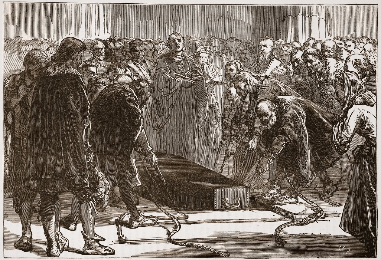 Beerdigung von Luther in der Schlosskirche, Wittenberg, Illustration aus The History of Protestantism von James Aitken Wylie, veröffentlicht 1878 von English School