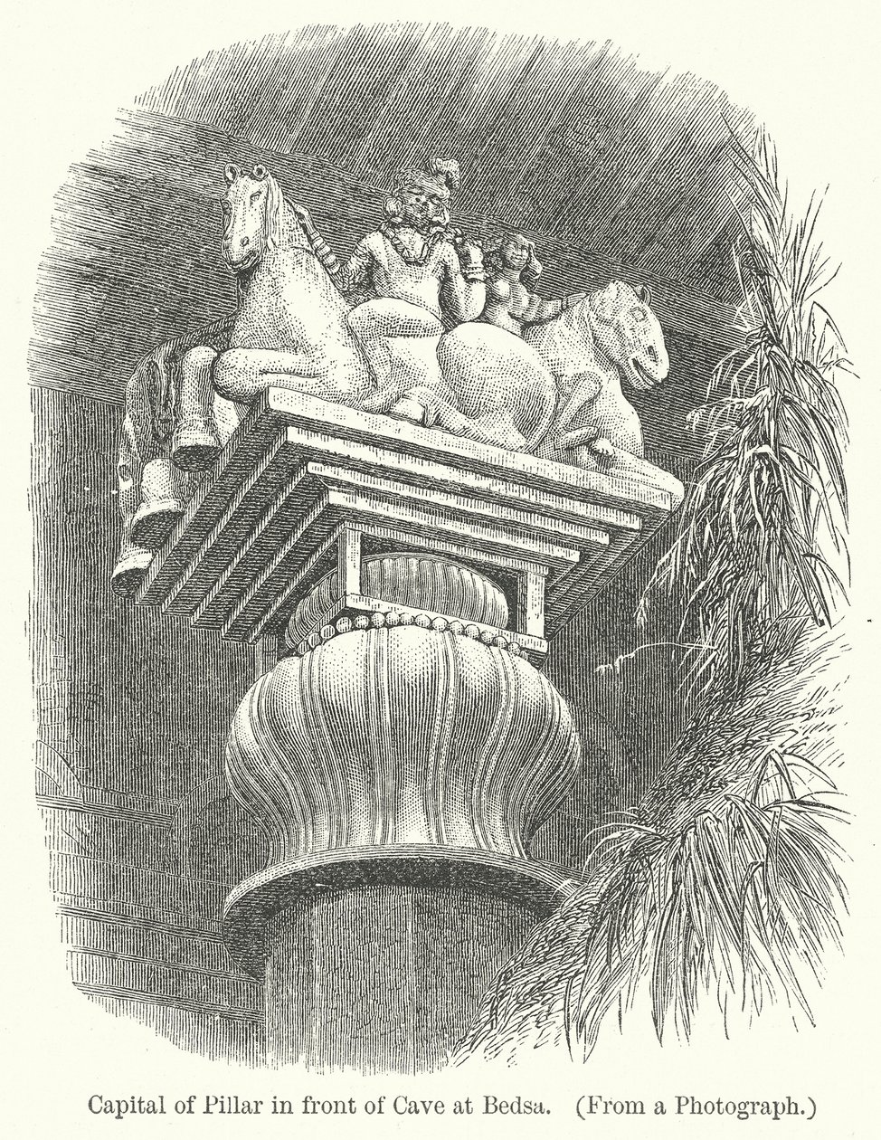 Kapital der Säule vor der Höhle in Bedsa (Gravur) von English School