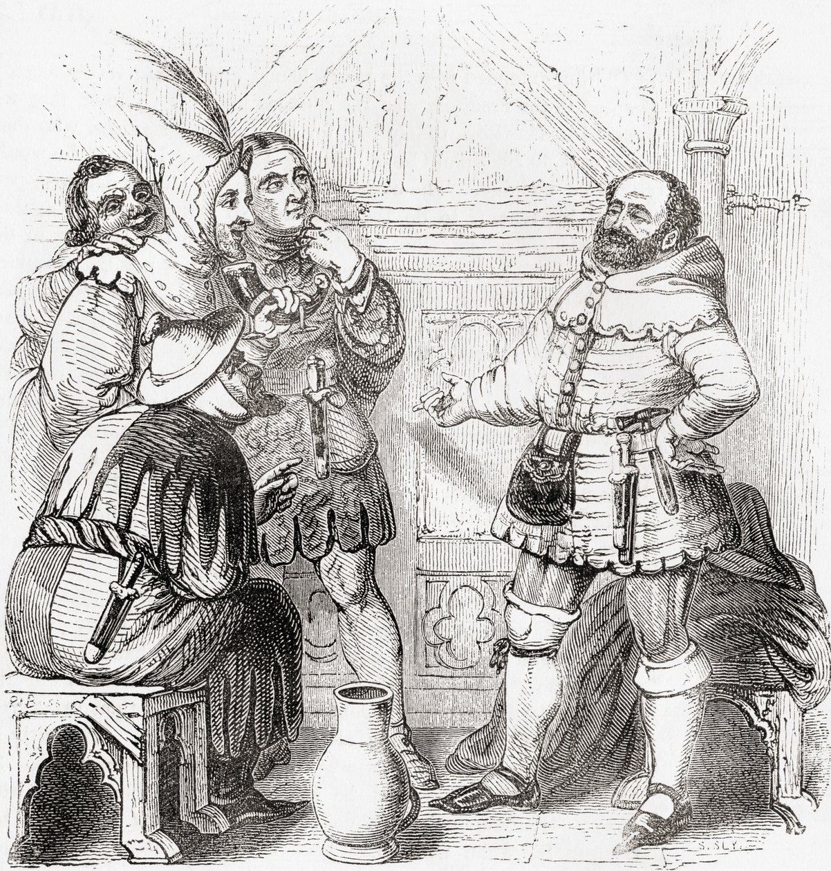 Zimmermann, Kurzwarenhändler, Weber, Färber und Tapisseriemacher, aus Old England: A Pictorial Museum, veröffentlicht 1847 von English School