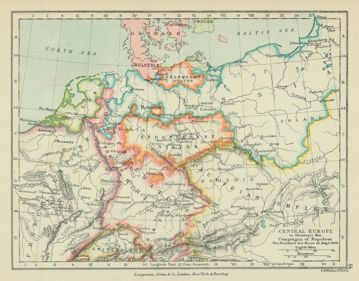 Mitteleuropa zur Veranschaulichung der Feldzüge Napoleons von English School