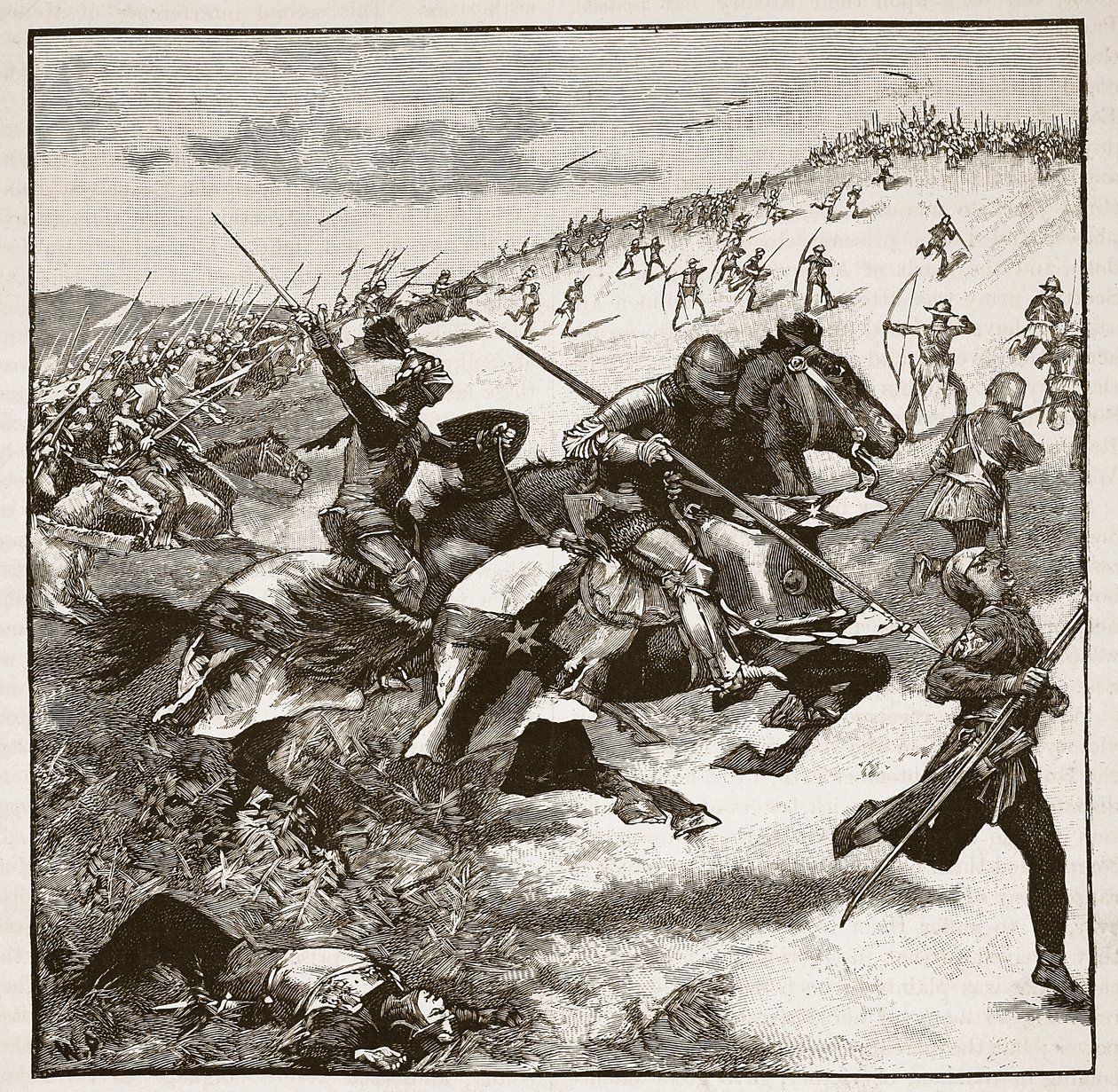 Angriff der Schotten bei Homildon Hill, Illustration aus Cassells Illustrierter Geschichte Englands von English School