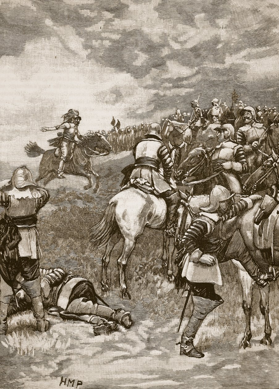 Charles in der Schlacht von Naseby, Illustration aus Cassells Illustrierter Geschichte Englands von English School